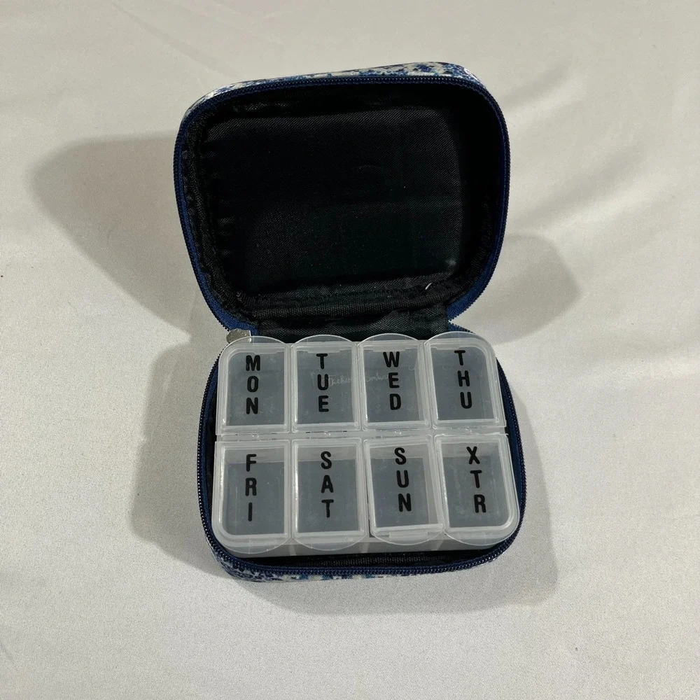 Fashion Smart Travel Pill Organizer Case Blue Floral 7 Day Weekly Storage